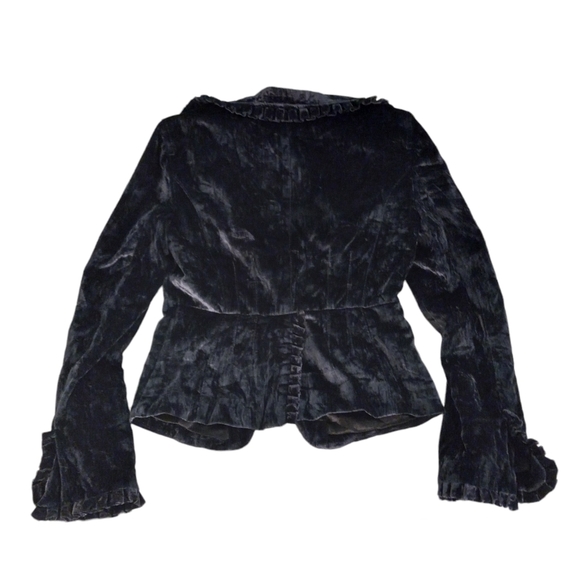 Bebe Crushed Velvet Ruffle Trim Blazer Jacket | US 6 - Picture 4 of 7